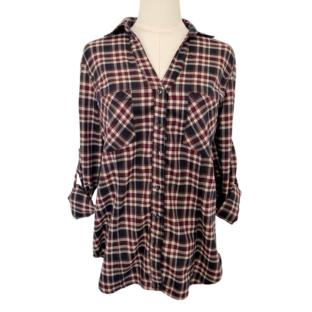 Skies are Blue (S) Charlene Plaid Button Up Tunic Top Y2K Fall Layering Indie